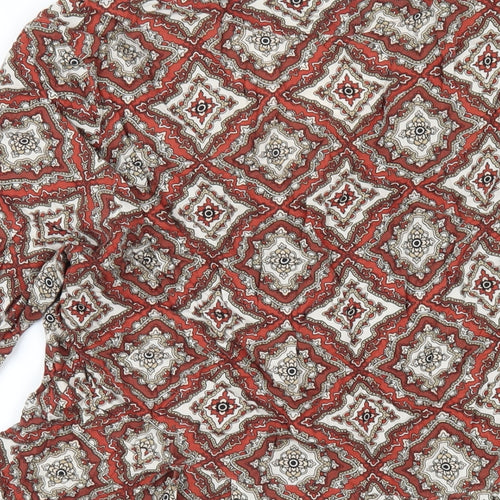H&M Womens Orange Geometric Viscose A-Line Size 12 V-Neck Pullover