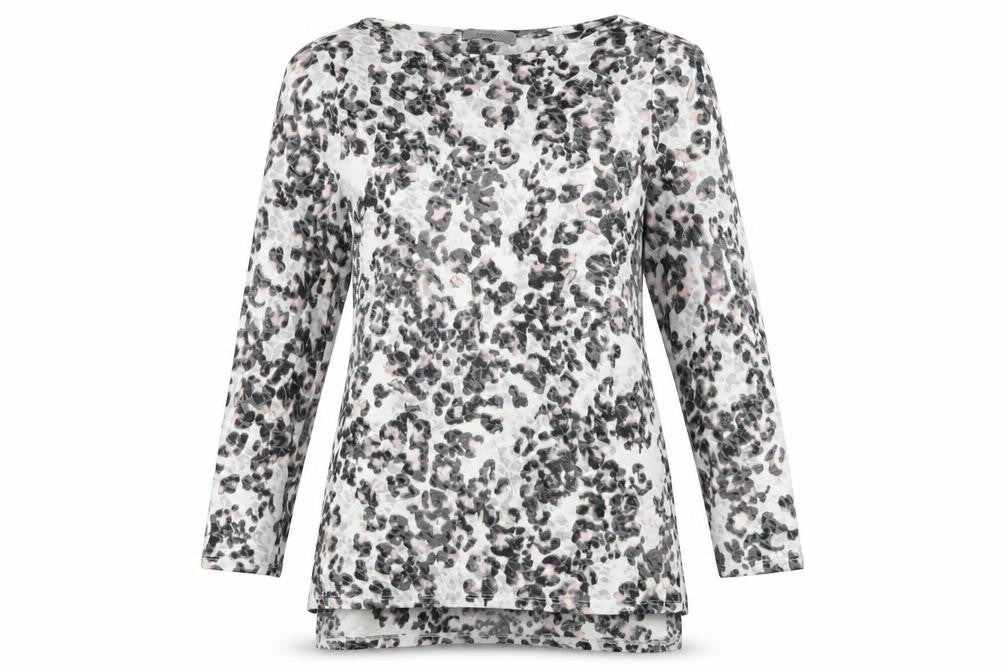 Front view of Per Una women’s multicoloured animal print polyester basic t-shirt, size UK 14, round neck