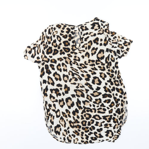 H&M Womens Brown Animal Print Viscose Basic T-Shirt Size 10 Round Neck - Leopard Print