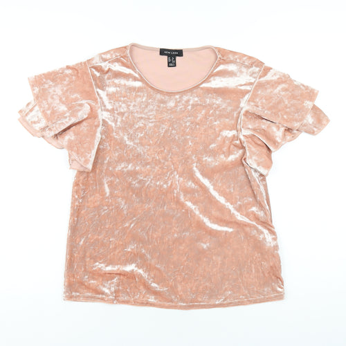 New Look Womens Pink Polyester Basic T-Shirt Size 12 Round Neck