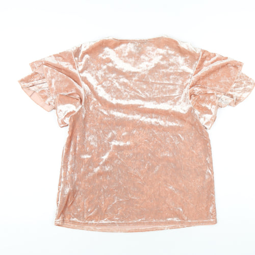 New Look Womens Pink Polyester Basic T-Shirt Size 12 Round Neck