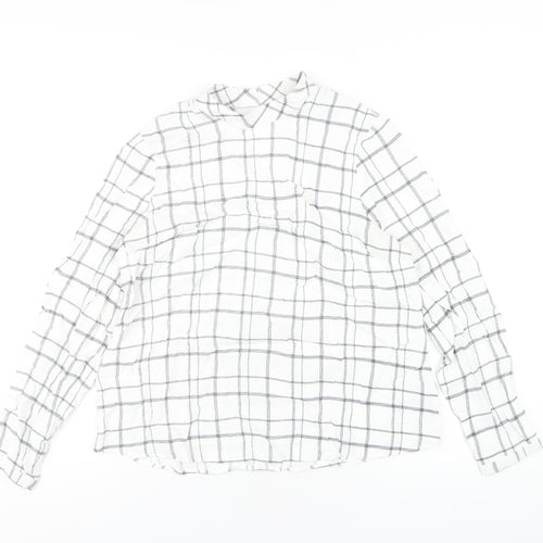 Marks and Spencer Womens White Check Viscose Basic T-Shirt Size 14 Round Neck
