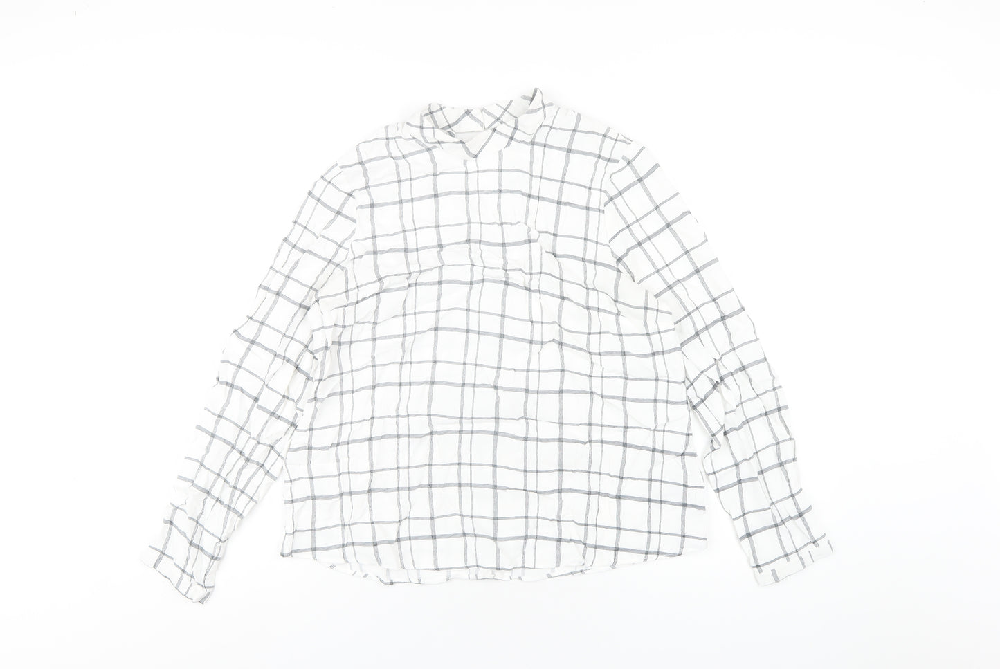 Marks and Spencer Womens White Check Viscose Basic T-Shirt Size 14 Round Neck