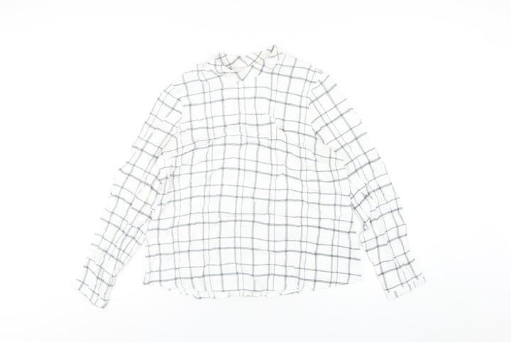 Marks and Spencer Womens White Check Viscose Basic T-Shirt Size 14 Round Neck