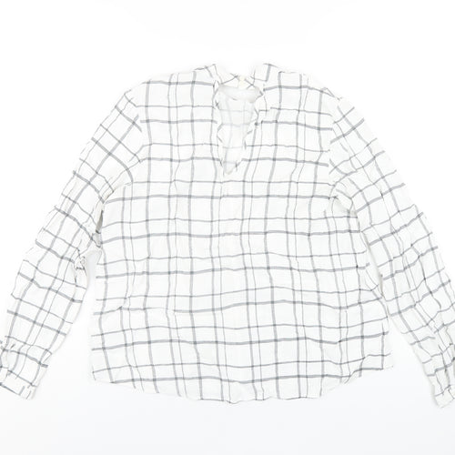 Marks and Spencer Womens White Check Viscose Basic T-Shirt Size 14 Round Neck