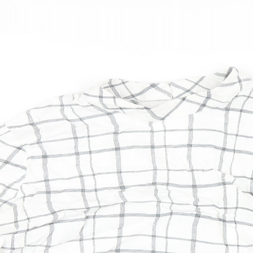 Marks and Spencer Womens White Check Viscose Basic T-Shirt Size 14 Round Neck