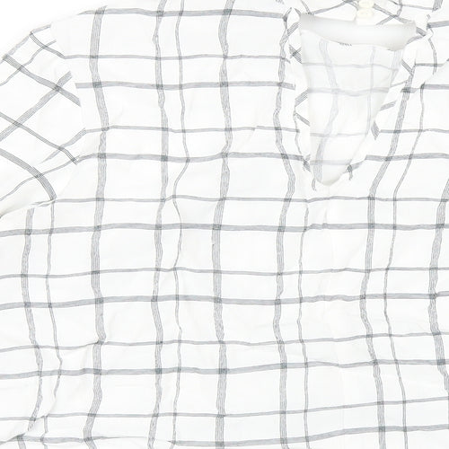 Marks and Spencer Womens White Check Viscose Basic T-Shirt Size 14 Round Neck