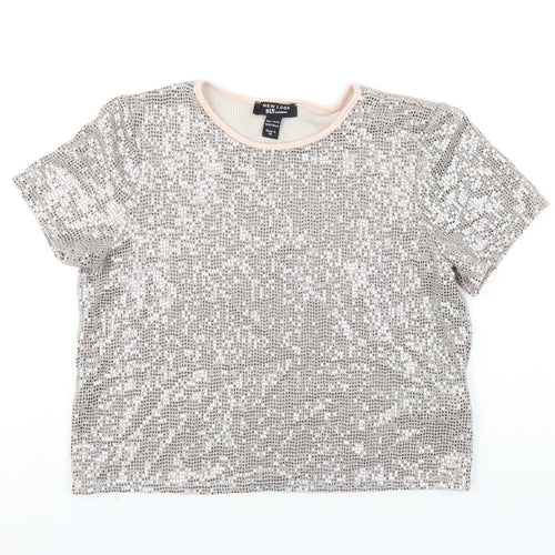 New Look Girls Pink Polyester Basic T-Shirt Size 14 Years Round Neck Pullover