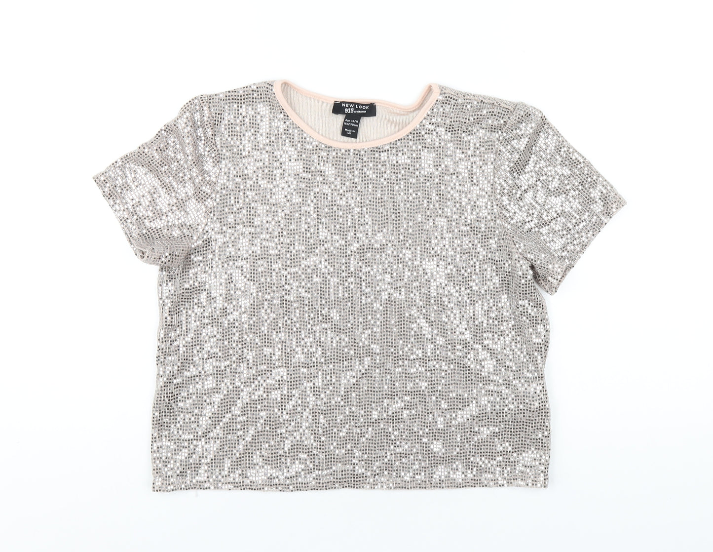New Look Girls Pink Polyester Basic T-Shirt Size 14 Years Round Neck Pullover