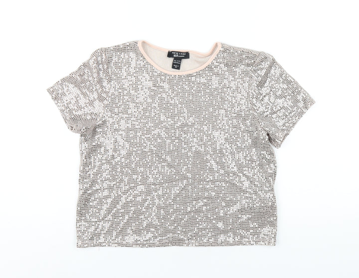 New Look Girls Pink Polyester Basic T-Shirt Size 14 Years Round Neck Pullover