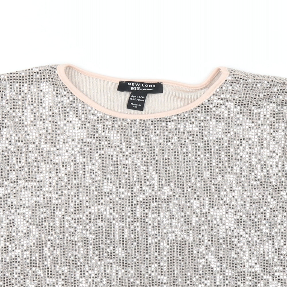 New Look Girls Pink Polyester Basic T-Shirt Size 14 Years Round Neck Pullover