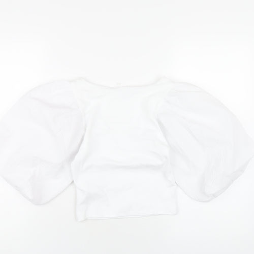 Zara Womens White Polyester Cropped T-Shirt Size M V-Neck
