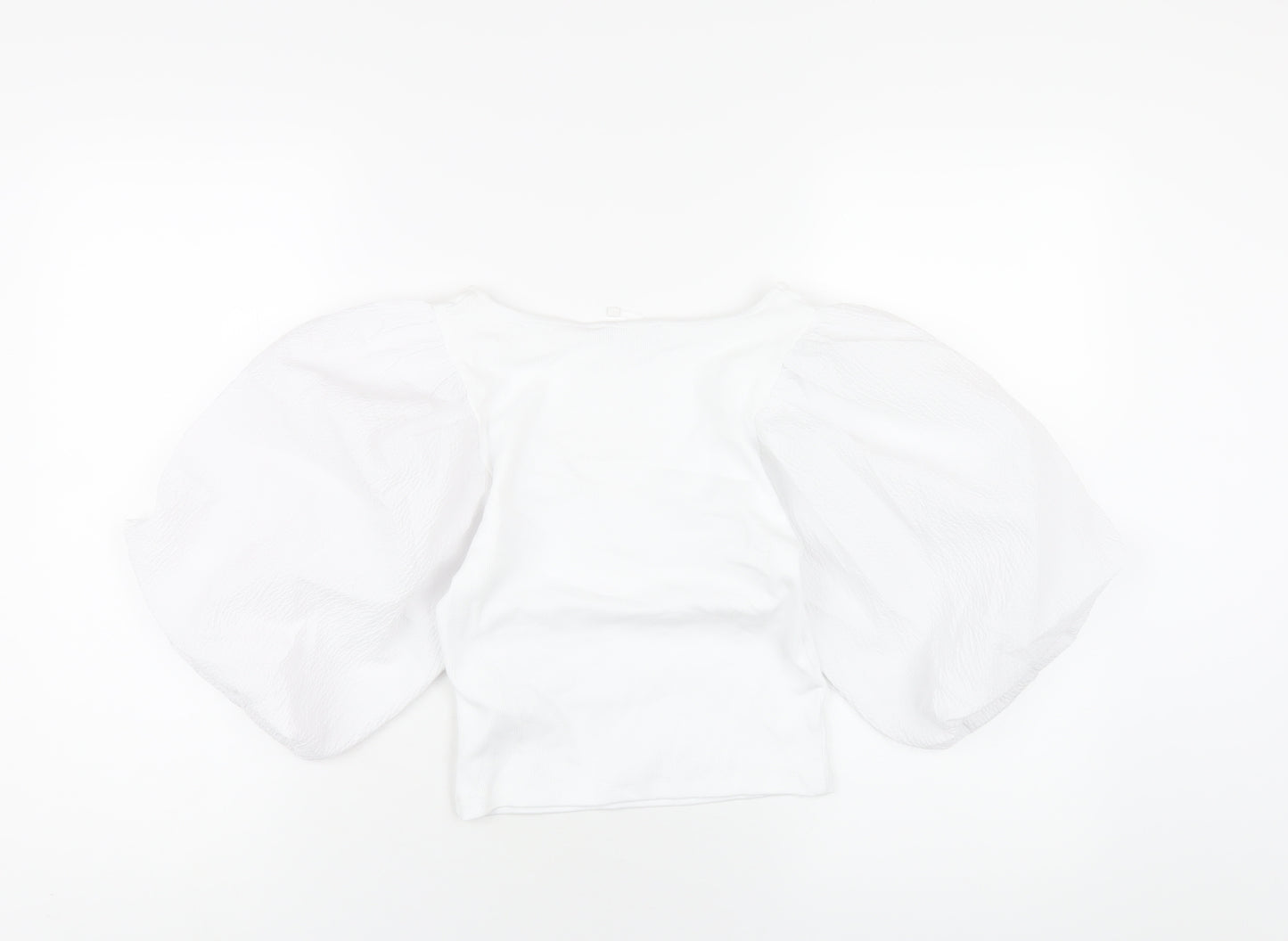 Zara Womens White Polyester Cropped T-Shirt Size M V-Neck
