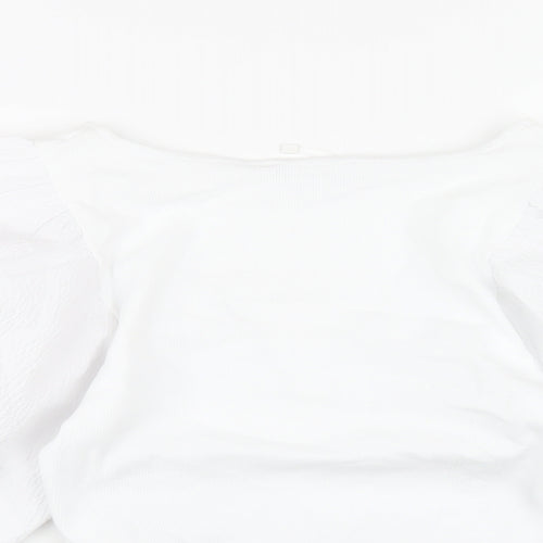 Zara Womens White Polyester Cropped T-Shirt Size M V-Neck