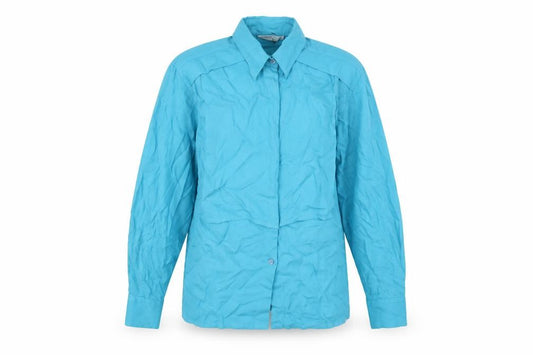 Front view of Next women’s blue polyester basic button-up, size UK 14, collared