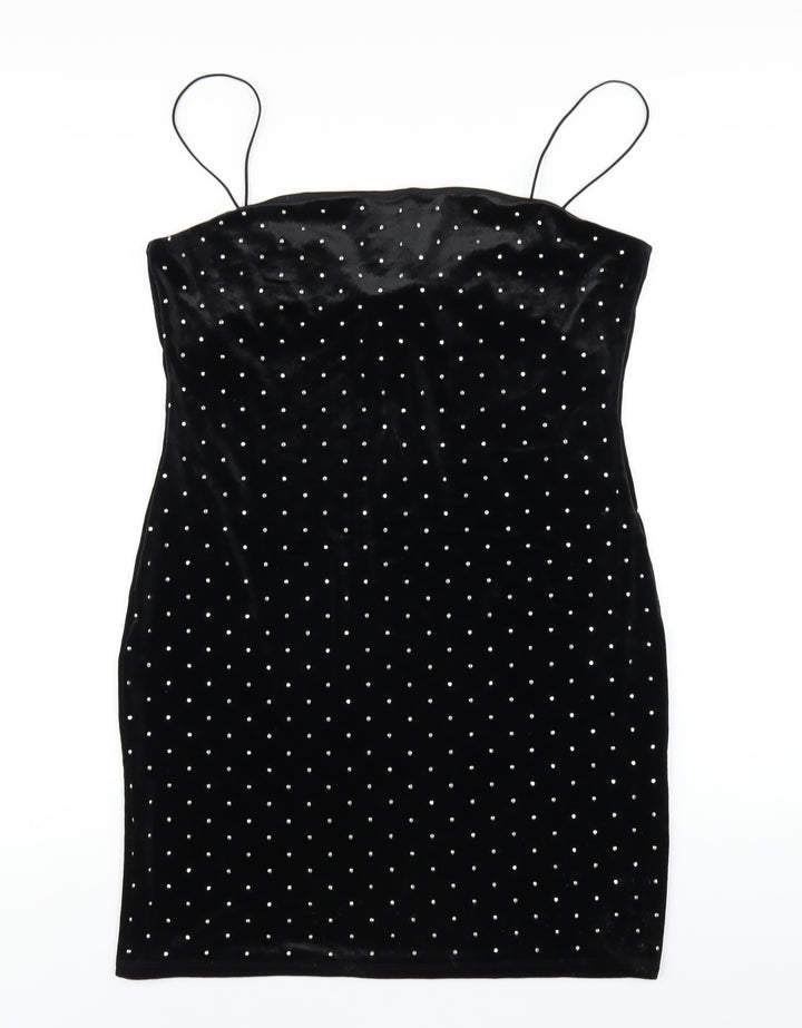 H&M Womens Black Polyester Bodycon Size L Square Neck Pullover