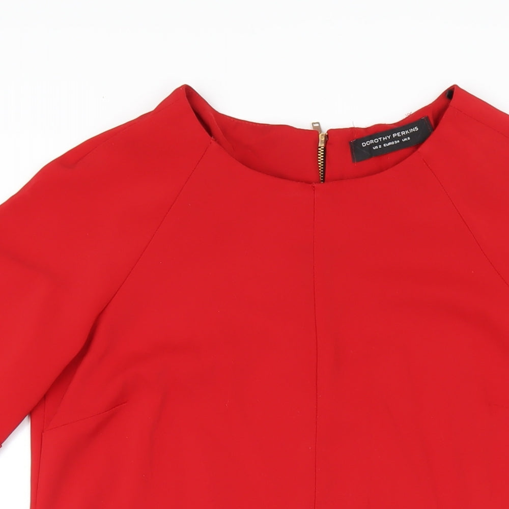 Dorothy Perkins Womens Red Polyester A-Line Size 6 Round Neck Zip