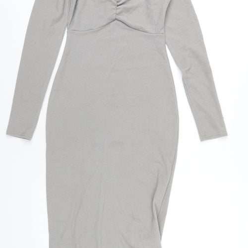 New Look Womens Grey Polyester Bodycon Size 10 Square Neck Pullover