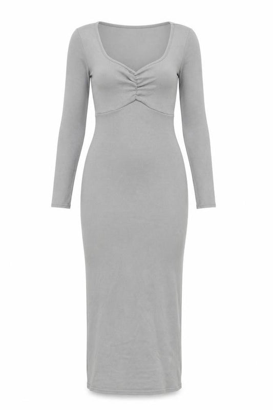 Front view of New Look women’s grey polyester bodycon, size UK 10, square neck pullover
