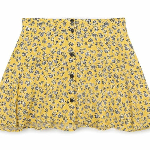 H&M Womens Yellow Floral Viscose A-Line Skirt Size 8 Button