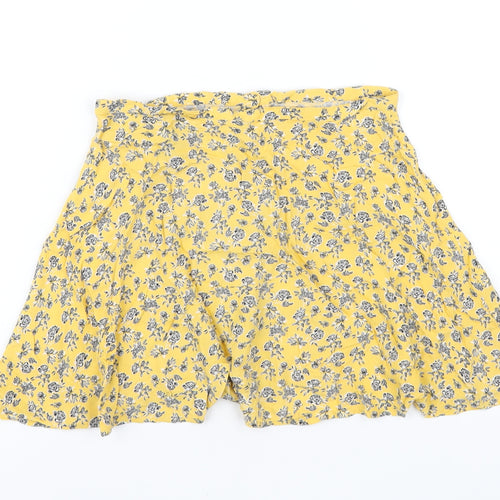H&M Womens Yellow Floral Viscose A-Line Skirt Size 8 Button