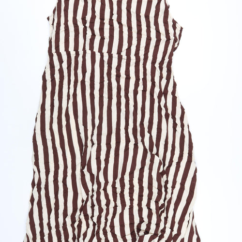 Mango Womens Brown Striped Viscose A-Line Size 2XL V-Neck Pullover