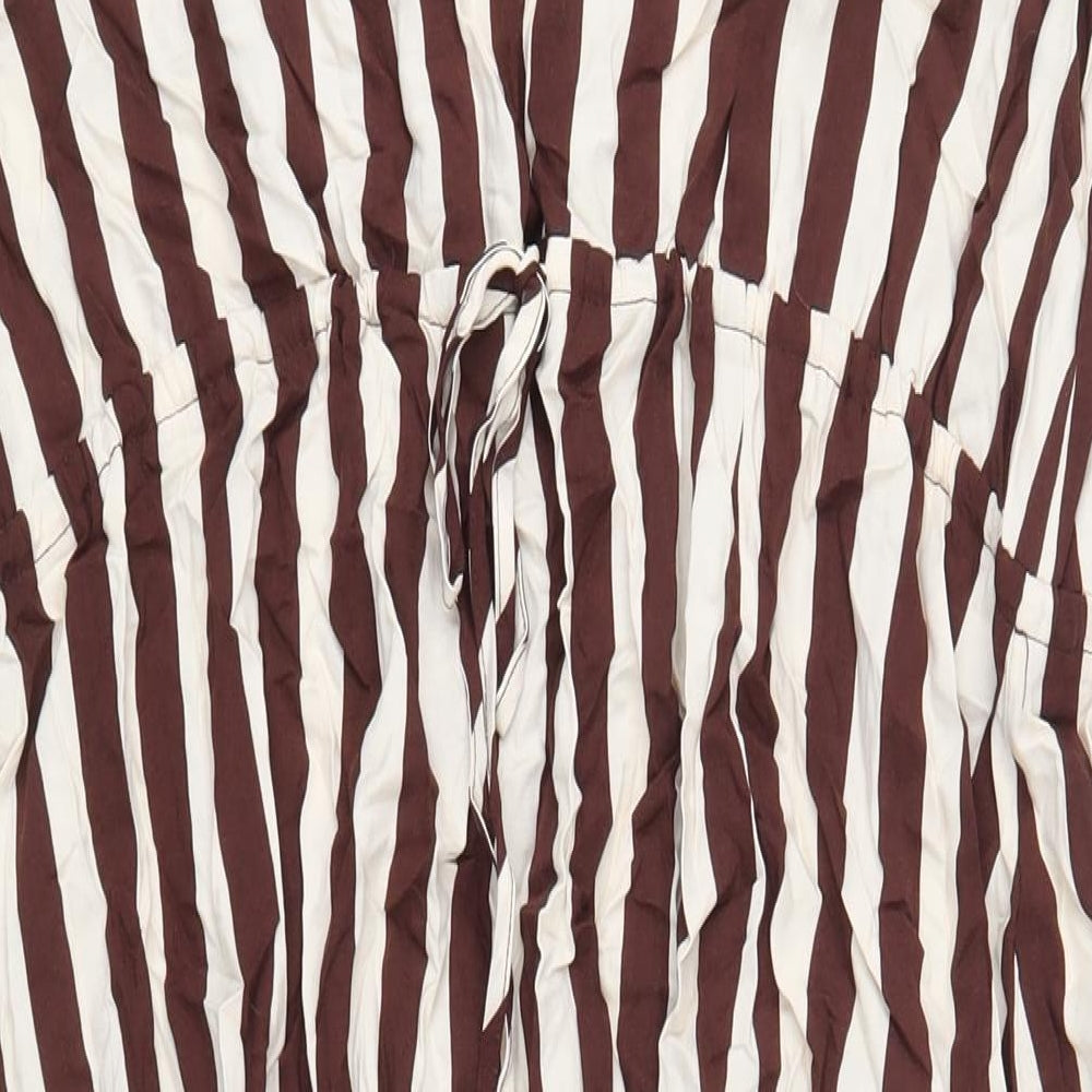Mango Womens Brown Striped Viscose A-Line Size 2XL V-Neck Pullover