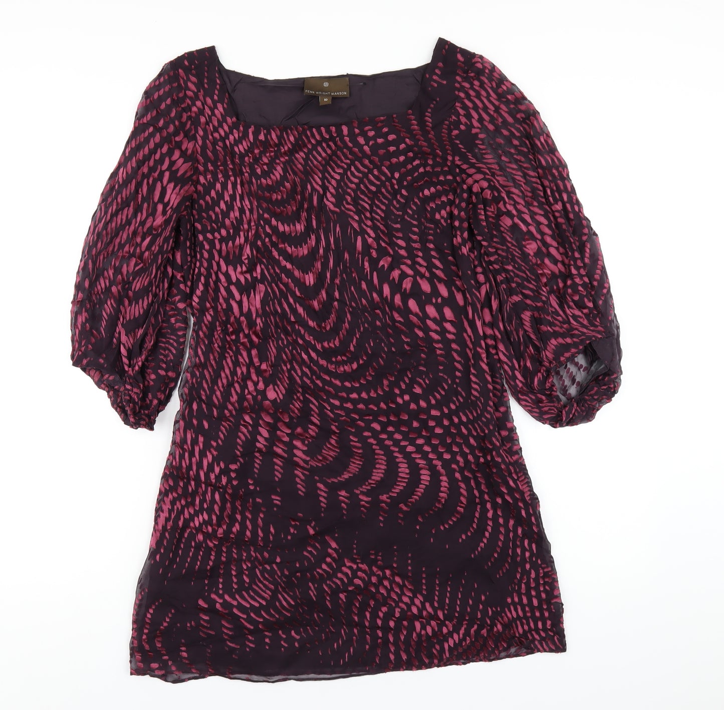 Fenn Wright Manson Womens Purple Silk A-Line Size 10 Square Neck Zip