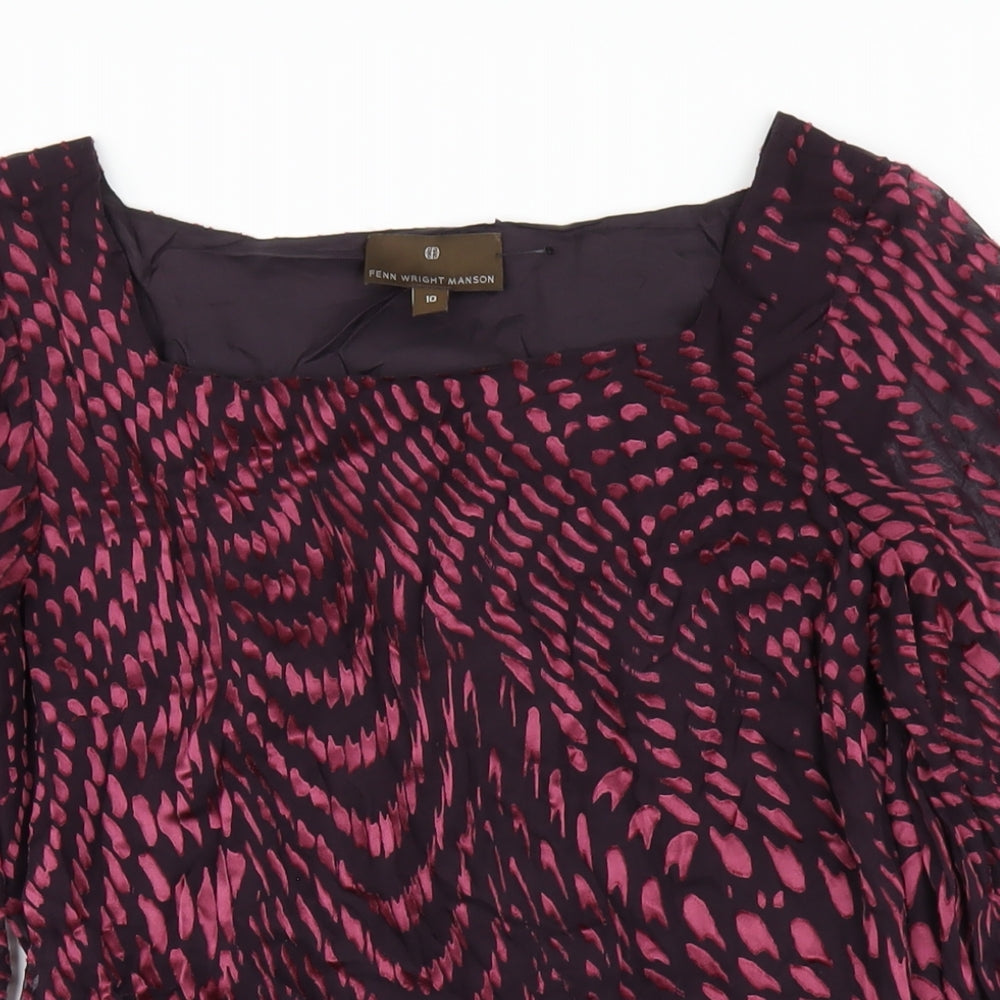 Fenn Wright Manson Womens Purple Silk A-Line Size 10 Square Neck Zip