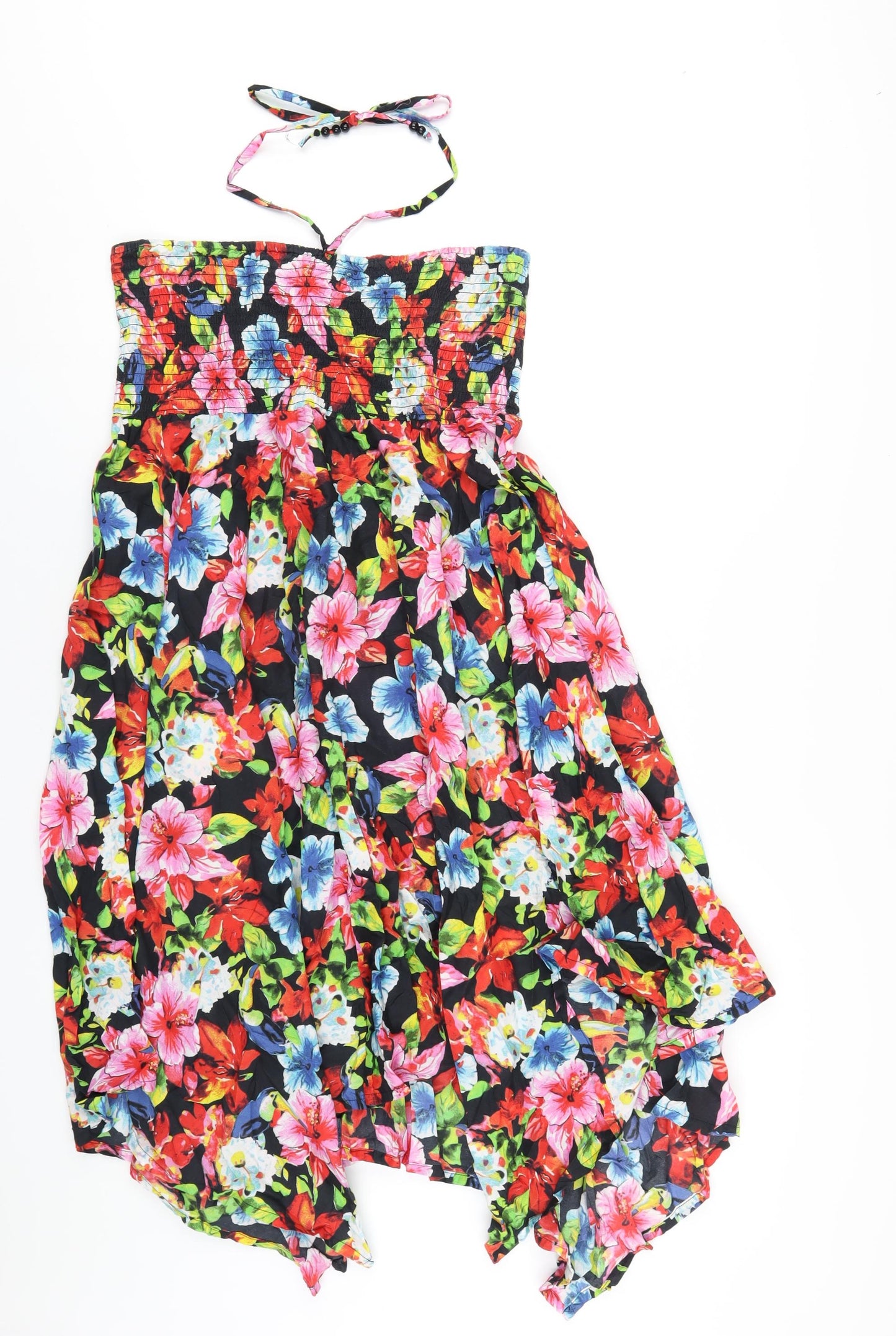 BHS Womens Multicoloured Floral Cotton A-Line Size 16 Square Neck Pullover