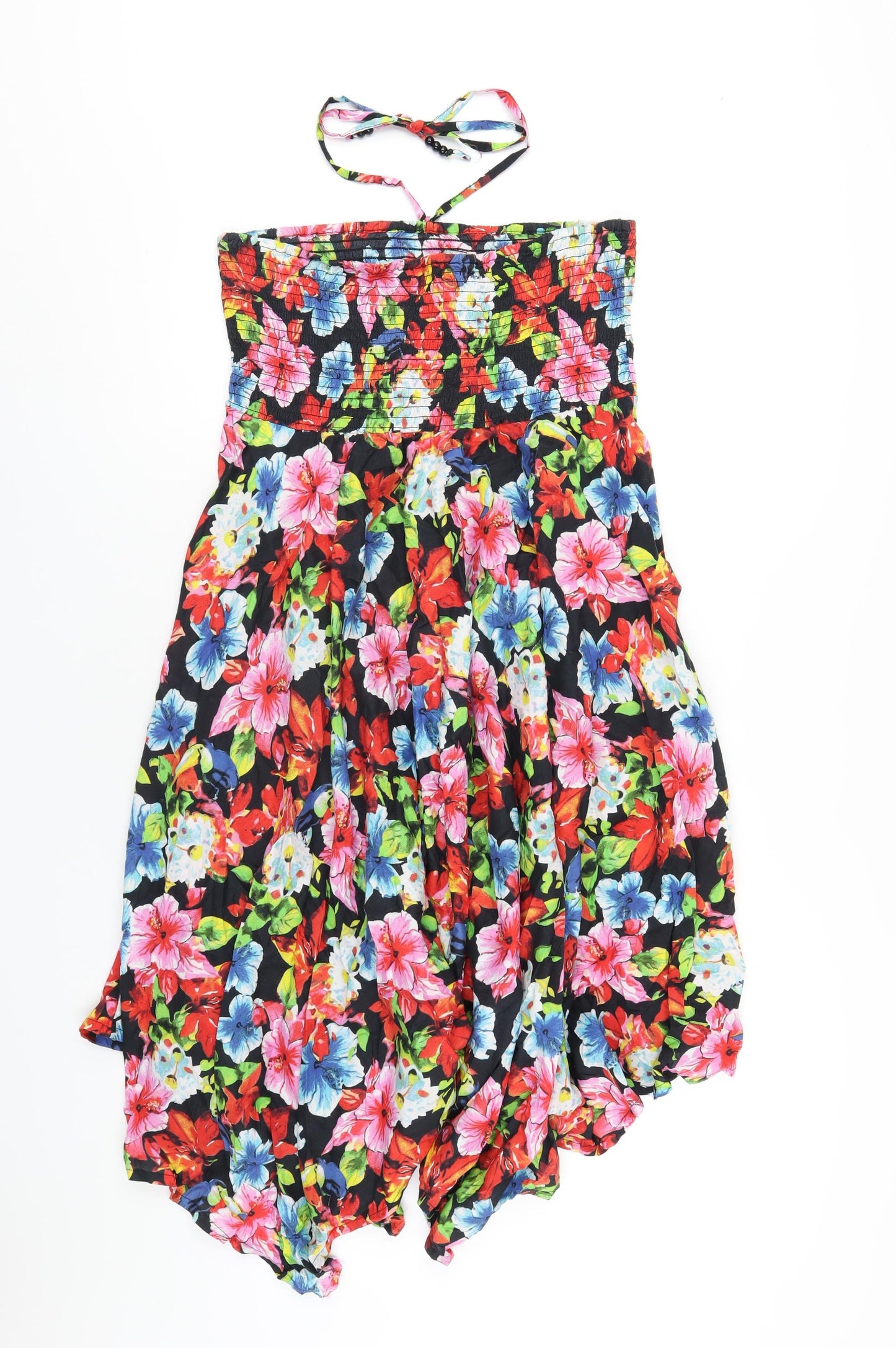 BHS Womens Multicoloured Floral Cotton A-Line Size 16 Square Neck Pullover