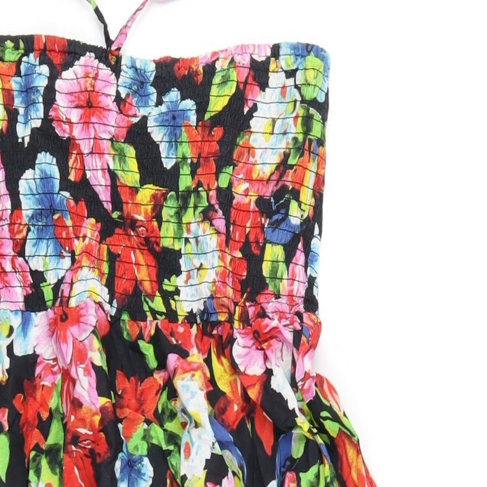 BHS Womens Multicoloured Floral Cotton A-Line Size 16 Square Neck Pullover