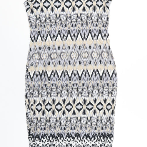 Wallis Womens Multicoloured Geometric Viscose Bodycon Size M Scoop Neck Pullover