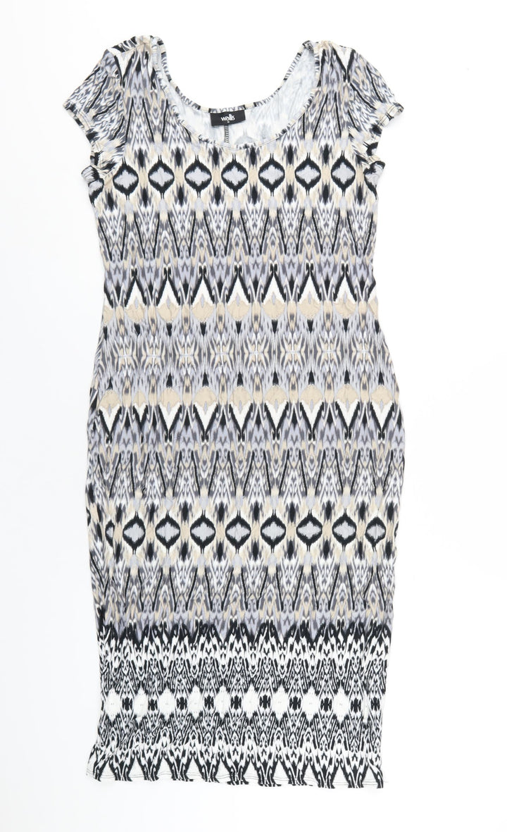 Wallis Womens Multicoloured Geometric Viscose Bodycon Size M Scoop Neck Pullover