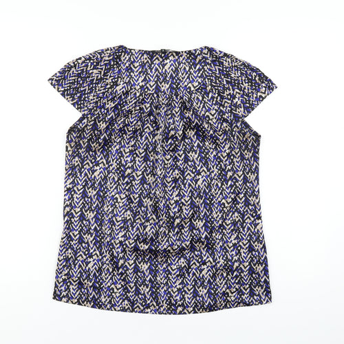 Debenhams Womens Blue Geometric Polyester Basic T-Shirt Size 10 Round Neck