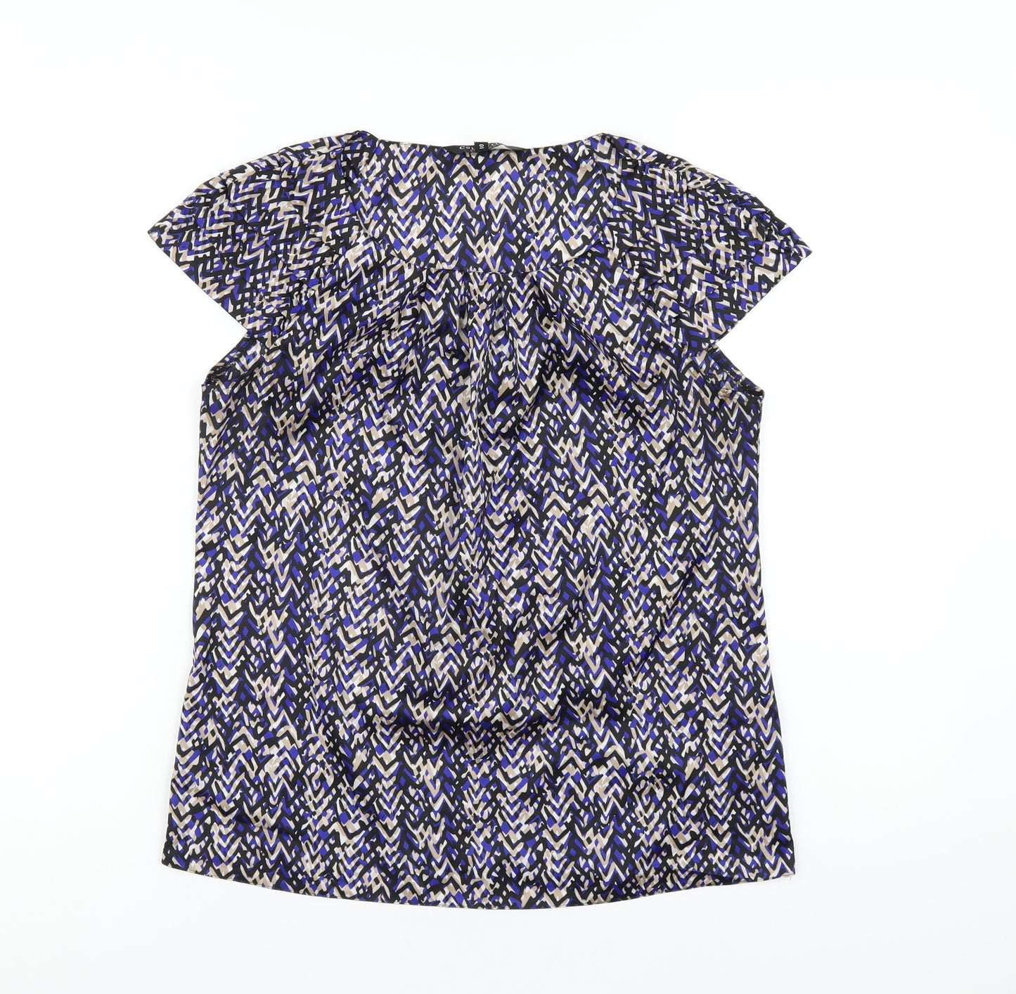 Debenhams Womens Blue Geometric Polyester Basic T-Shirt Size 10 Round Neck