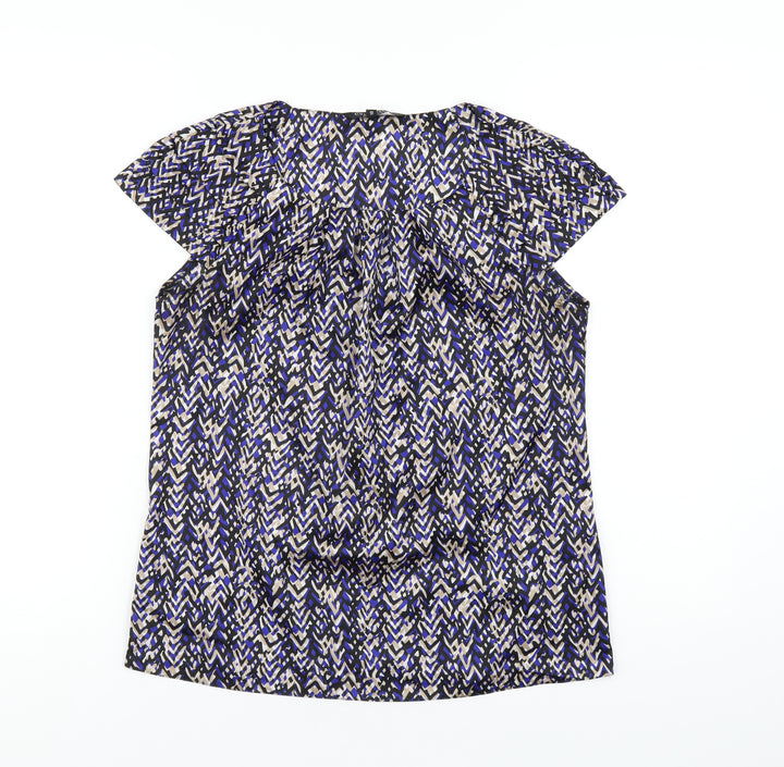 Debenhams Womens Blue Geometric Polyester Basic T-Shirt Size 10 Round Neck