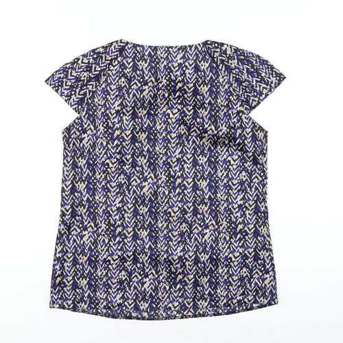 Debenhams Womens Blue Geometric Polyester Basic T-Shirt Size 10 Round Neck