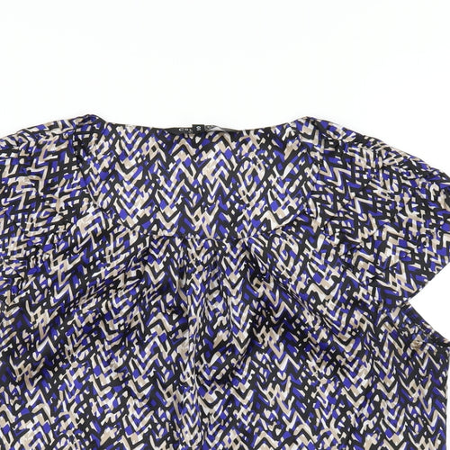 Debenhams Womens Blue Geometric Polyester Basic T-Shirt Size 10 Round Neck