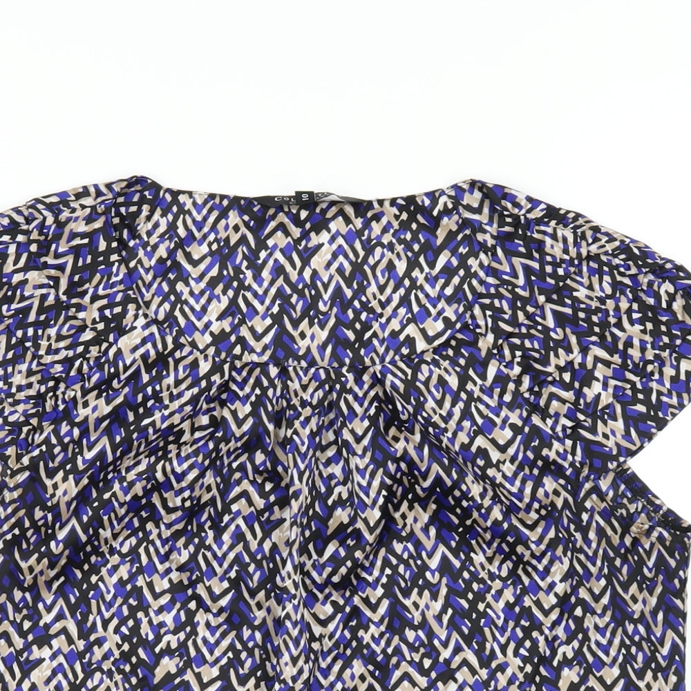 Debenhams Womens Blue Geometric Polyester Basic T-Shirt Size 10 Round Neck