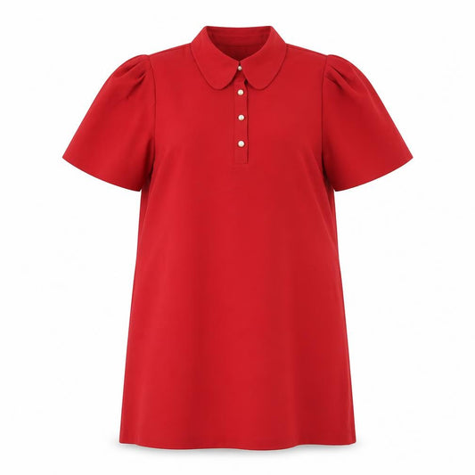 Front view of Zara women’s red polyester a-line, size L, collared button