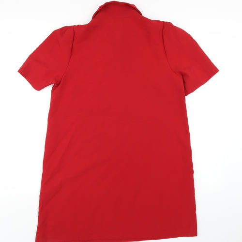 Zara Womens Red Polyester A-Line Size L Collared Button