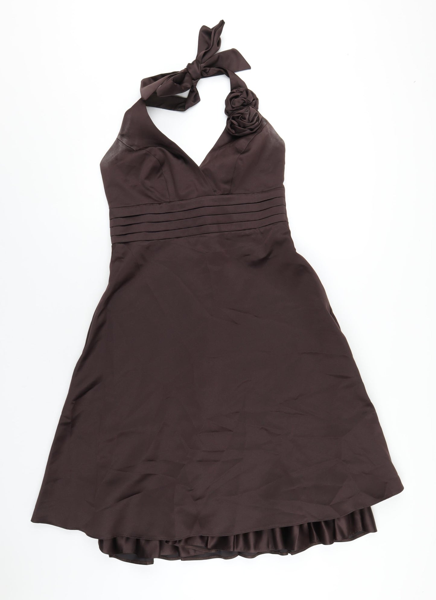 Debut Womens Brown Polyester A-Line Size 10 Halter Zip