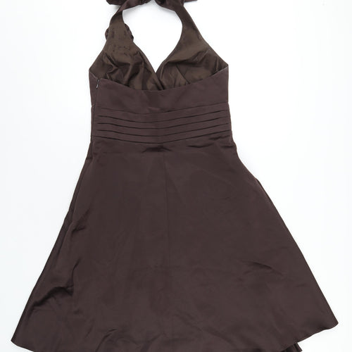Debut Womens Brown Polyester A-Line Size 10 Halter Zip