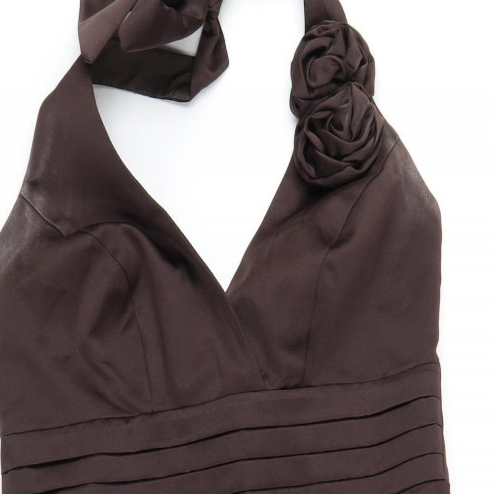 Debut Womens Brown Polyester A-Line Size 10 Halter Zip