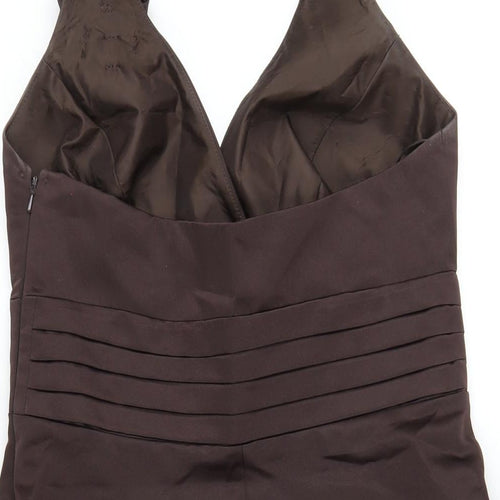 Debut Womens Brown Polyester A-Line Size 10 Halter Zip