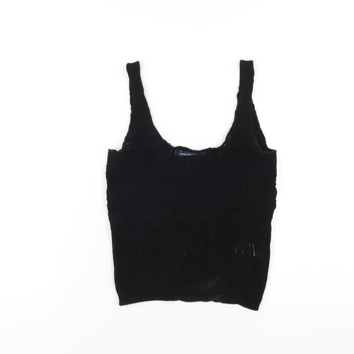 French Connection Womens Black Cotton Basic Tank Size S Scoop Neck