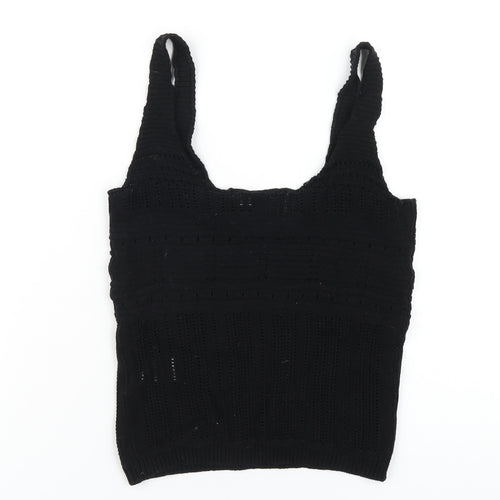 French Connection Womens Black Cotton Basic Tank Size S Scoop Neck