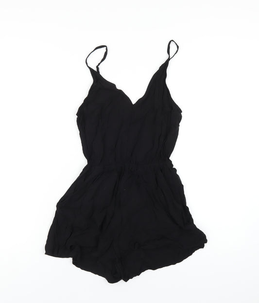 H&M Womens Black Viscose Playsuit One-Piece Size 6 Pullover