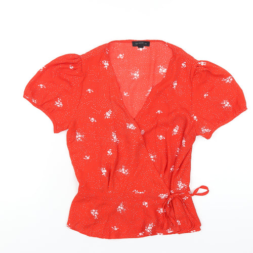 Tamara H. Womens Red Geometric Polyester Wrap T-Shirt Size S V-Neck